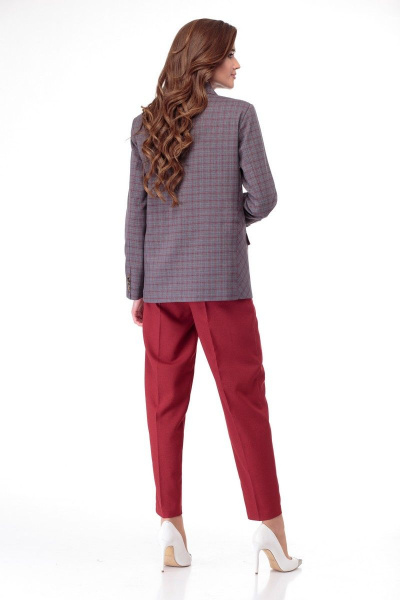 Бежевый клетчатый жакет с кулиской и прорезными карманами Anelli 901 клетка_беж - фото 5