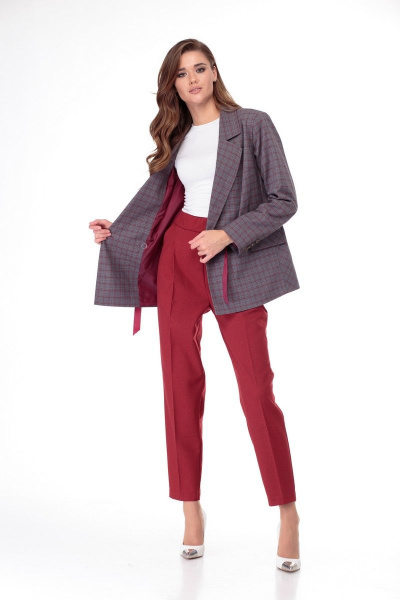 Бежевый клетчатый жакет с кулиской и прорезными карманами Anelli 901 клетка_беж - фото 2