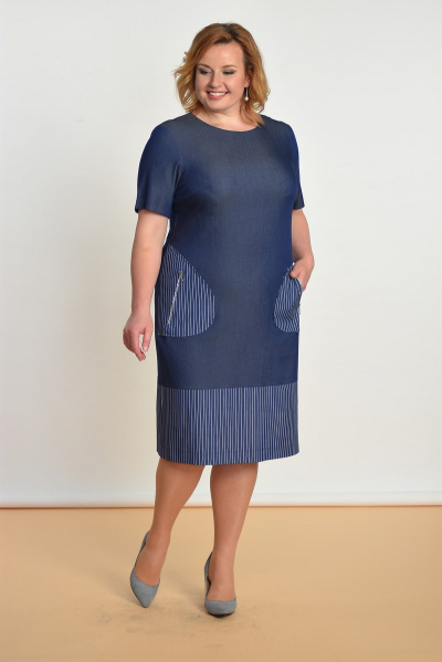 Круглогодичное платье прямого силуэта с накладными карманами Lady Style Classic 1482 джинс - фото 1