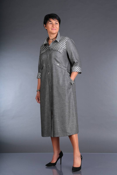 Платье из костюмной ткани с центральной застежкой на кнопках ZigzagStyle 367 серый - фото 2