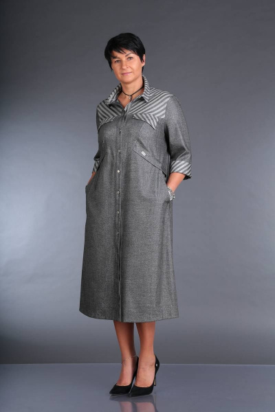 Платье из костюмной ткани с центральной застежкой на кнопках ZigzagStyle 367 серый - фото 1