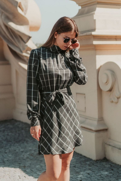 Платье Mirolia 831 серая_клетка - фото 2