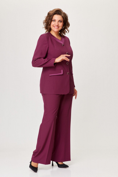 Деловой костюм из текстиля жакет и брюки ANASTASIA MAK 1205 винный - фото 4