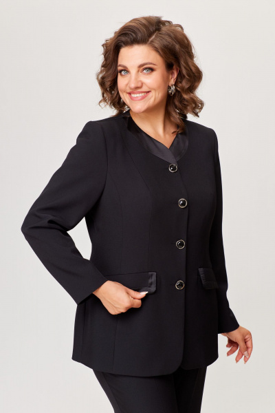 Элегантный костюм из текстиля брюки и жакет ANASTASIA MAK 1205 черный - фото 12