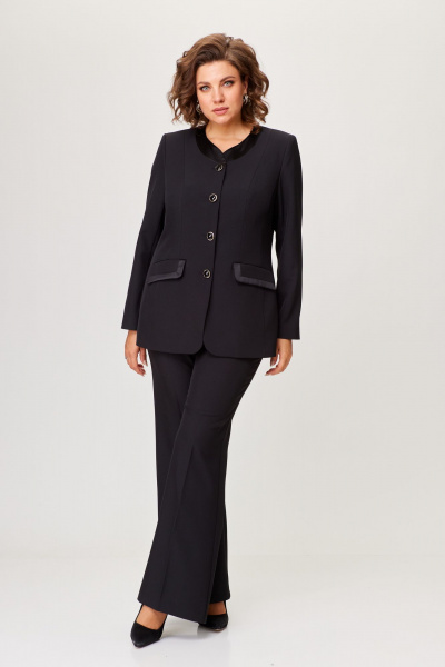 Элегантный костюм из текстиля брюки и жакет ANASTASIA MAK 1205 черный - фото 1