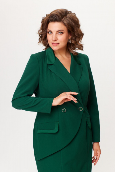 Платье из текстиля с разрезом и V-образным вырезом ANASTASIA MAK 1206 зеленый - фото 9