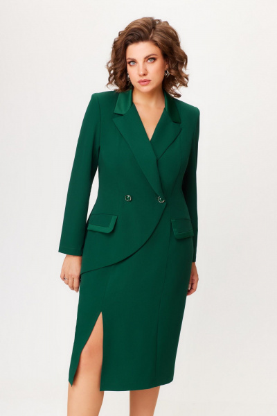 Платье из текстиля с разрезом и V-образным вырезом ANASTASIA MAK 1206 зеленый - фото 8