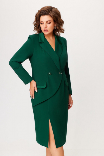 Платье из текстиля с разрезом и V-образным вырезом ANASTASIA MAK 1206 зеленый - фото 7