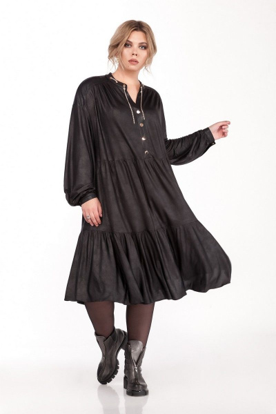 Платье приталенное с воланами из трикотажа Pretty 1311 черный - фото 3