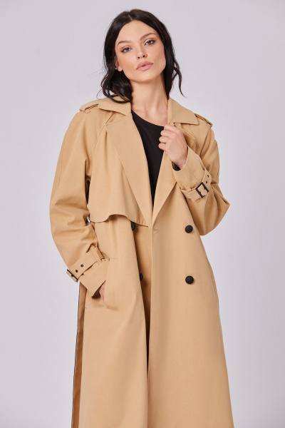 Демисезонный тренч в стиле классика с поясом Rivoli 1054.1 пшеничный - фото 4