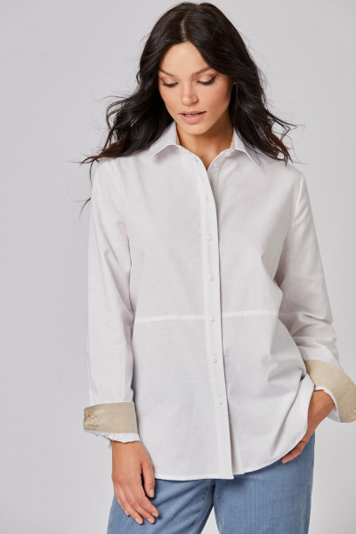 Деловая блуза из хлопка и текстиля с классическим кроем Rivoli 2405 белый - фото 2