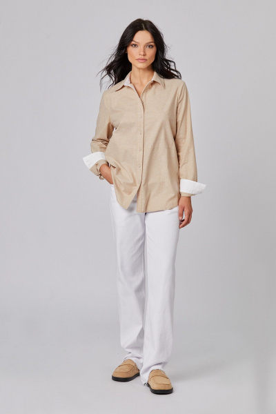 Блуза полуприталенная с рубашечным воротником на пуговицах Rivoli 2405.1 теплый_бежевый - фото 1