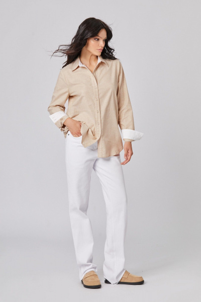Блуза полуприталенная с рубашечным воротником на пуговицах Rivoli 2405.1 теплый_бежевый - фото 2