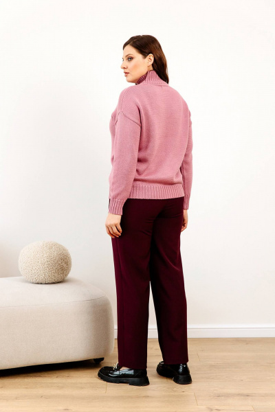 Джемпер оверсайз с высоким воротом и косами Romgil РВ0091-ШЕ5 темно-розовый - фото 7