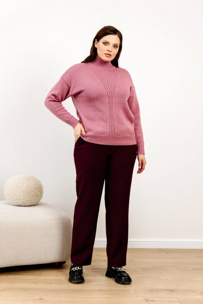 Джемпер оверсайз с высоким воротом и косами Romgil РВ0091-ШЕ5 темно-розовый - фото 6