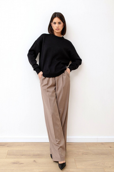 Стильный джемпер оверсайз с длинным рукавом и шерстяной пряжей Romgil РВ0105-ШЕ5 черный - фото 6