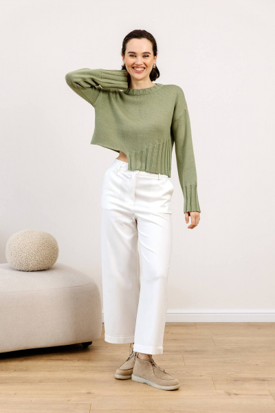Джемпер прямого силуэта с косами и спущенным плечом Romgil РВ0121-ШЕ5 светло-оливковый - фото 8