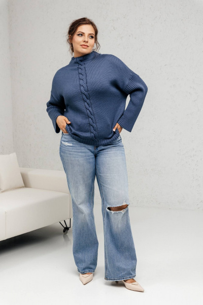 Джемпер классический из мягкой пряжи с прямым силуэтом Romgil 941ШТЗ индиго - фото 5