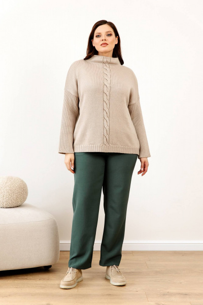 Джемпер классический из трикотажа для повседневной носки Romgil 941ШТЗ светло-бежевый - фото 6