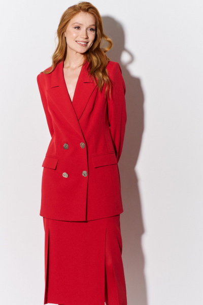 Костюм жакет с юбкой приталенного кроя и разрезом FLAIM 1088.01 красный - фото 7