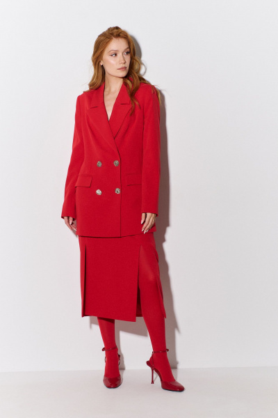 Костюм жакет с юбкой приталенного кроя и разрезом FLAIM 1088.01 красный - фото 4