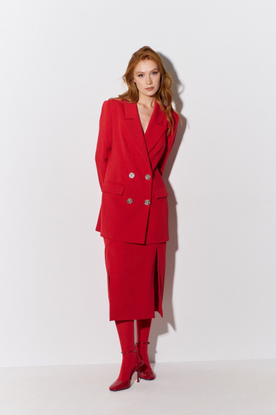 Костюм жакет с юбкой приталенного кроя и разрезом FLAIM 1088.01 красный - фото 1