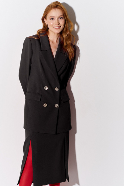 Костюм жакет с юбкой прямого силуэта на демисезон FLAIM 1088.02 черный - фото 4