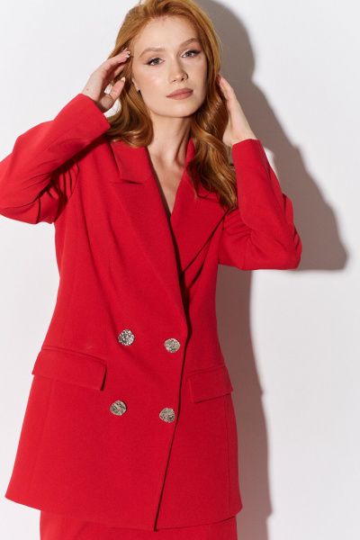 Жакет приталенный двубортный из костюмной ткани с карманами FLAIM 1089.01 красный - фото 2