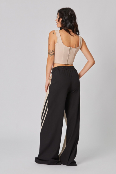 Брюки из хлопка и трикотажа с эффектом расклешения Rivoli 9007 бежевый_чёрный - фото 6