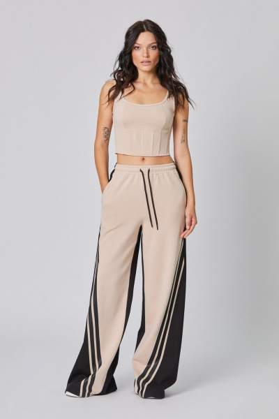 Брюки из хлопка и трикотажа с эффектом расклешения Rivoli 9007 бежевый_чёрный - фото 4