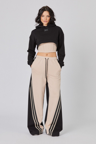 Брюки из хлопка и трикотажа с эффектом расклешения Rivoli 9007 бежевый_чёрный - фото 1