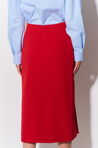 Юбка миди с разрезами и поясом-обтачкой из костюмной ткани FLAIM 1090.01 красный - фото 4