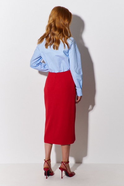 Юбка миди с разрезами и поясом-обтачкой из костюмной ткани FLAIM 1090.01 красный - фото 3