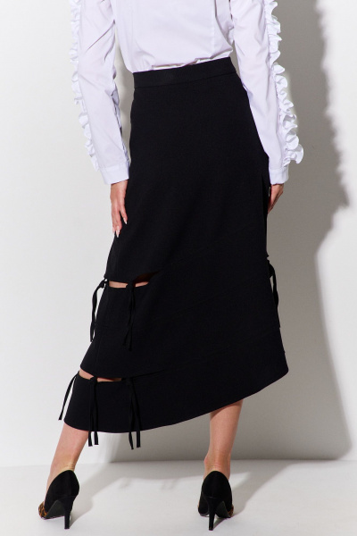 Юбка асимметричная с разрезами и поясом из костюмной ткани FLAIM 1091 черный - фото 9