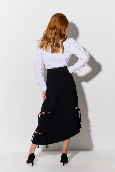 Юбка асимметричная с разрезами и поясом из костюмной ткани FLAIM 1091 черный - фото 2