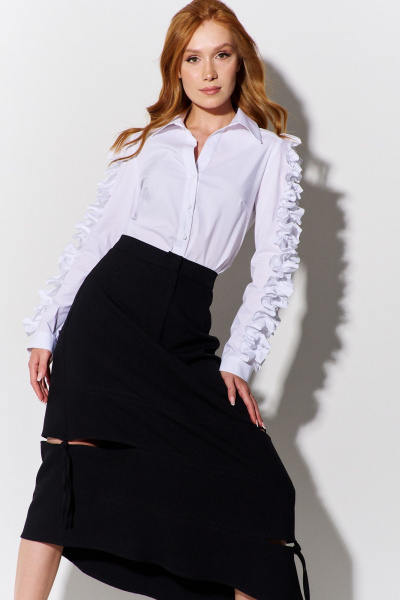 Юбка асимметричная с разрезами и поясом из костюмной ткани FLAIM 1091 черный - фото 8