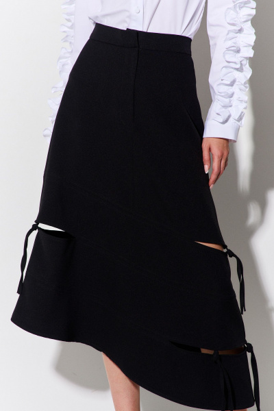Юбка асимметричная с разрезами и поясом из костюмной ткани FLAIM 1091 черный - фото 7
