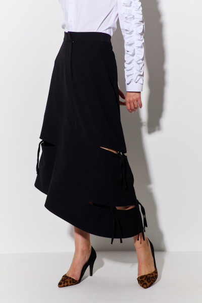 Юбка асимметричная с разрезами и поясом из костюмной ткани FLAIM 1091 черный - фото 6