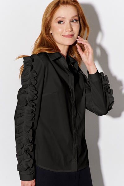 Черная приталенная рубашка в клетку из фланелевой ткани FLAIM 1092.03 черный - фото 4