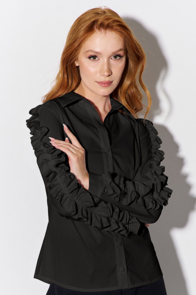 Черная приталенная рубашка в клетку из фланелевой ткани FLAIM 1092.03 черный - фото 1