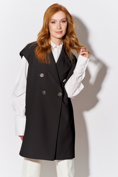 Черный жилет с карманами из костюмной ткани FLAIM 1096.03 черный - фото 4