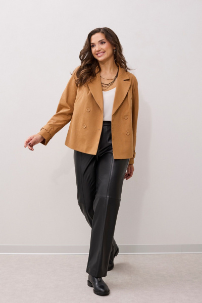 Жакет демисезонный бежевый двубортный с пряжкой MALI 124-040 сиерра - фото 21