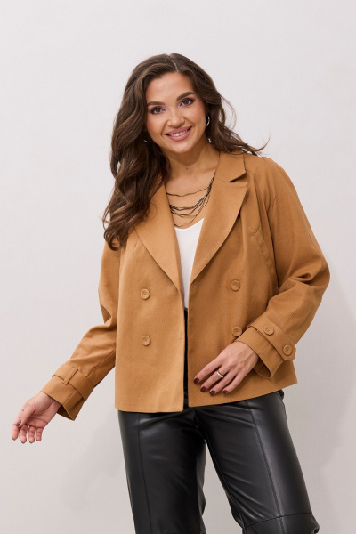 Жакет демисезонный бежевый двубортный с пряжкой MALI 124-040 сиерра - фото 20