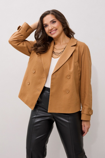 Жакет демисезонный бежевый двубортный с пряжкой MALI 124-040 сиерра - фото 16