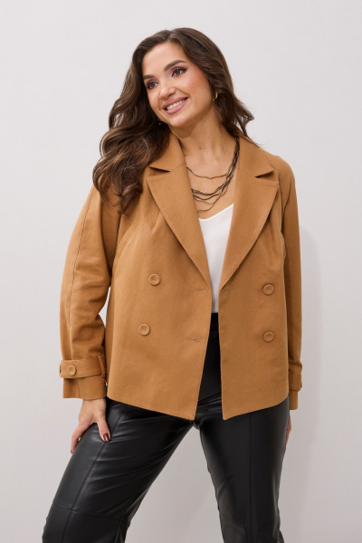 Жакет демисезонный бежевый двубортный с пряжкой MALI 124-040 сиерра - фото 12