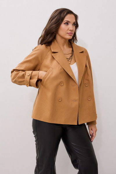 Жакет демисезонный бежевый двубортный с пряжкой MALI 124-040 сиерра - фото 8