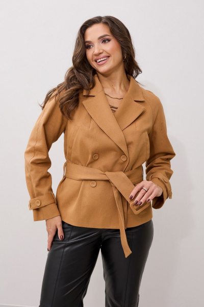 Жакет демисезонный бежевый двубортный с пряжкой MALI 124-040 сиерра - фото 2