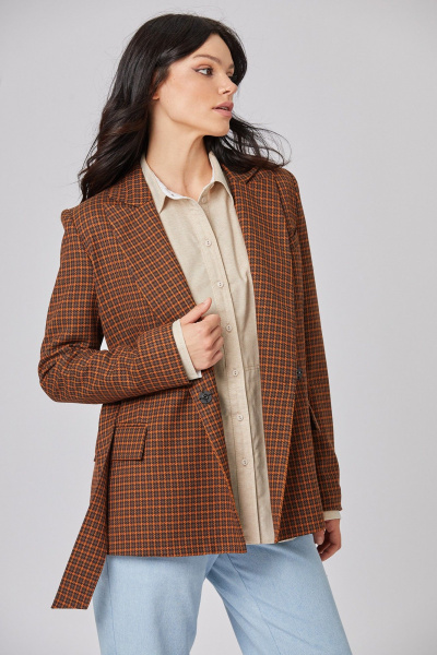 Жакет демисезонный оранжевый и черный с поясом Rivoli 8068 чёрный_оранжевый - фото 3