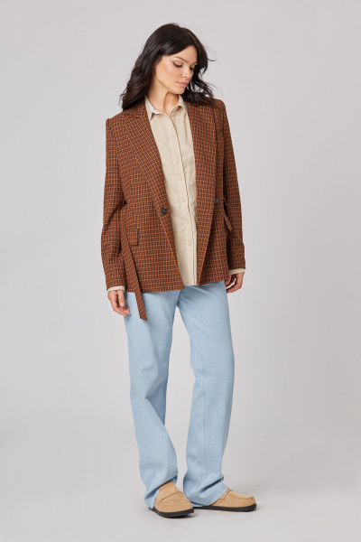 Жакет демисезонный оранжевый и черный с поясом Rivoli 8068 чёрный_оранжевый - фото 2