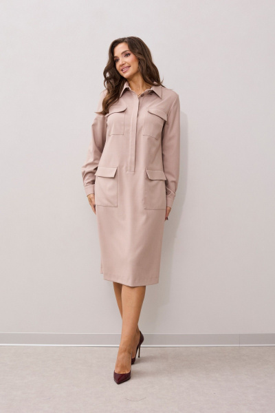 Платье прямого силуэта с карманами и поясом MALI 424-033 беж - фото 3